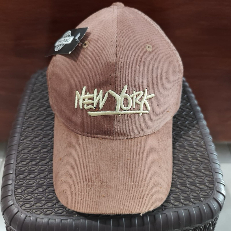 Topi Baseball Corduroy Bordir Premium - New York Pink Soft